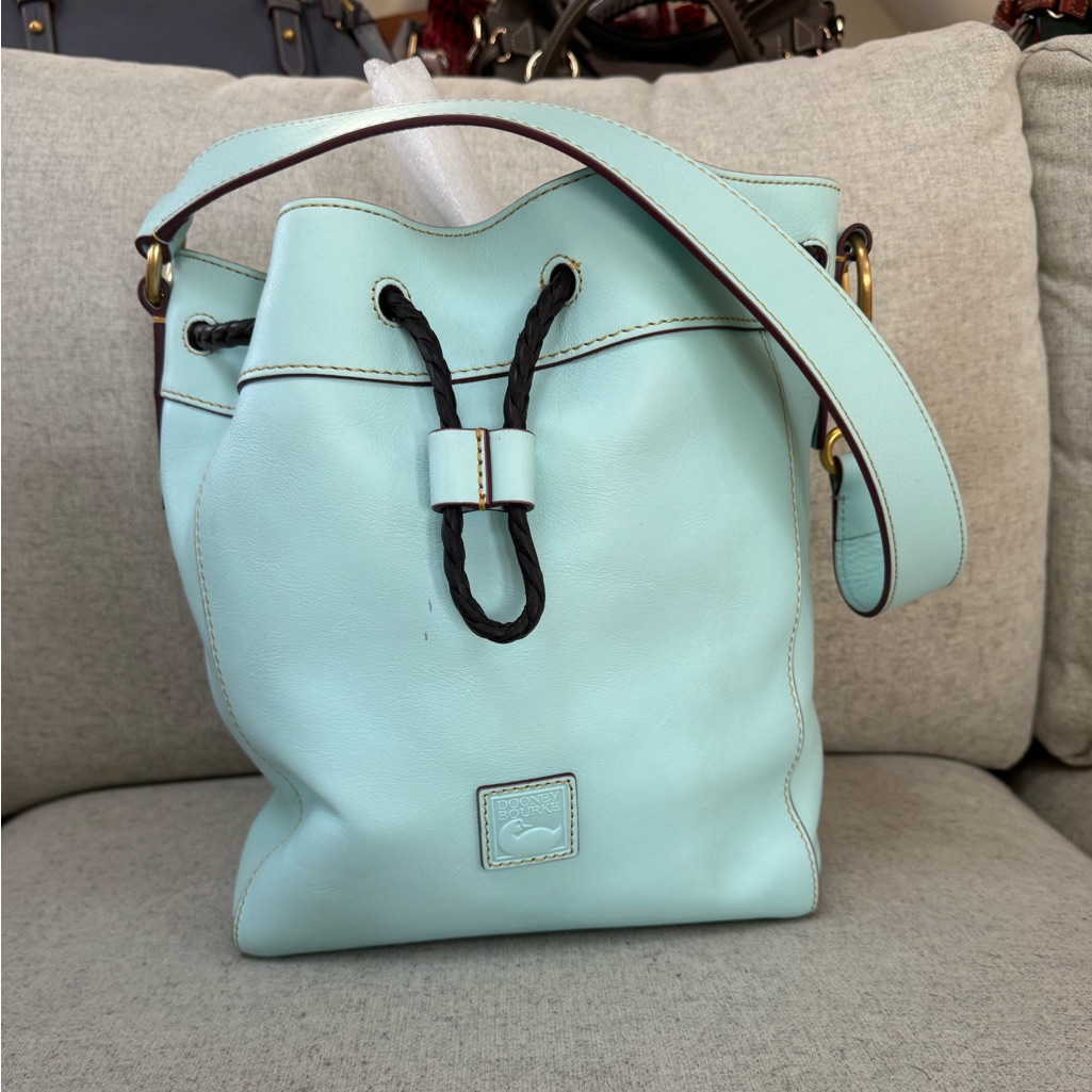 Dooney & Bourke Pale Blue Florentine Leather Hattie Drawstring